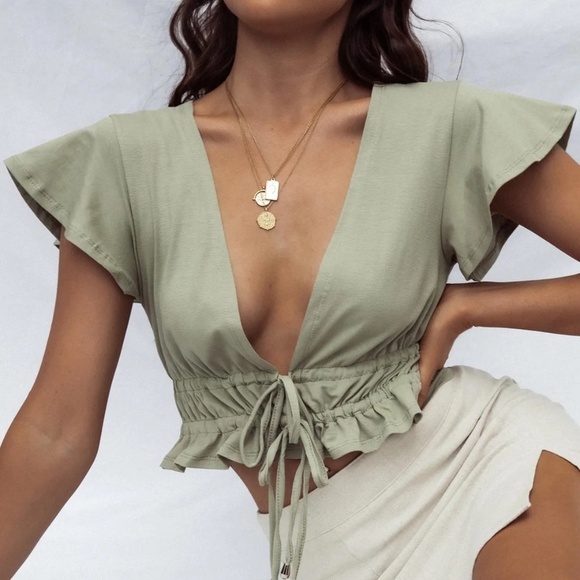 Princess Polly Tops - Princess Polly Jamison Reid Crop Top Khaki | Size US 10